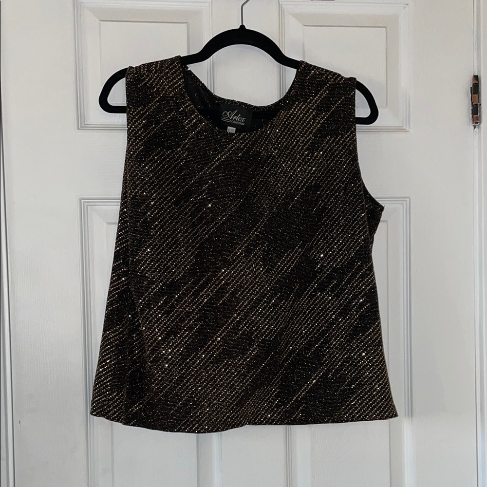 Sparkly vintage 1980s 1990s glittery gold and black mesh top
